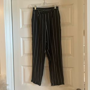 Black & White Striped High-Rise Trousers